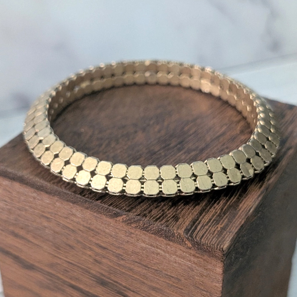 Vintage Bangle Chain Link Design - Gold Tone - 8" - Statement